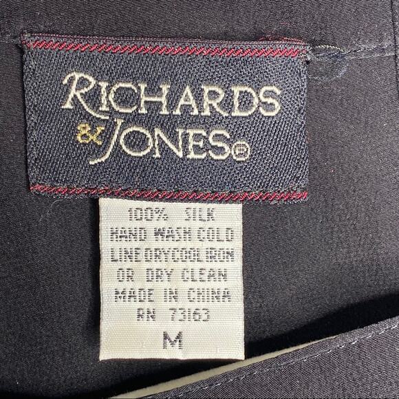 Vintage Richards & Jones Black 100% Silk Blouse Medium - Picture 5 of 11